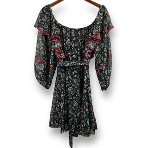 Sachin & Babi Women's Size M Oliver Dress Black‎ Swirl Motif Print Ruffled New